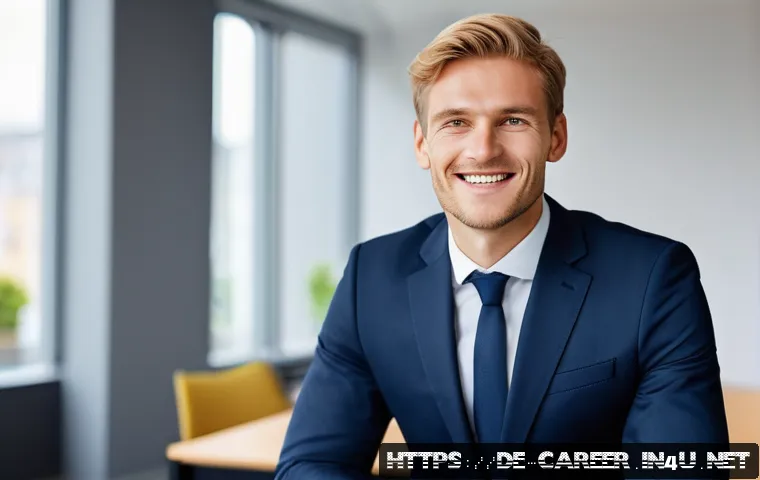 면접 준비 팁 - A professional interview scene set in a modern German office environment, featuring a confident youn...
