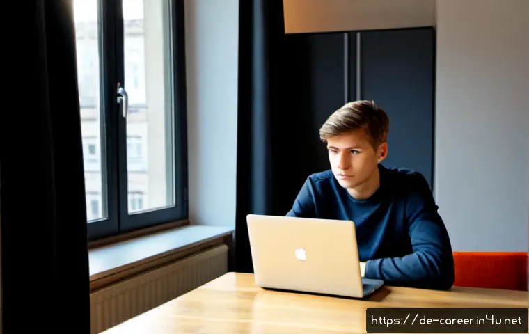 Home 17 취업 준비생을 위한 온라인 강의 - Photorealistic scene of a young German job seeker in a tidy Berlin apartment, attentively watching a...
